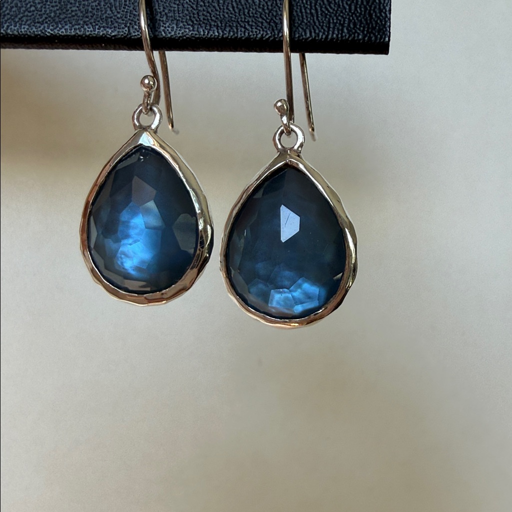 Ippolita Wonderland Earrings Teardrop Doublet Sterling Silver Deep Blue Stone 225$